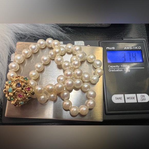 Vintage Pearls Necklace 14K Gold Multi-gems❤️💜💚💙🩵 - Picture 10 of 14